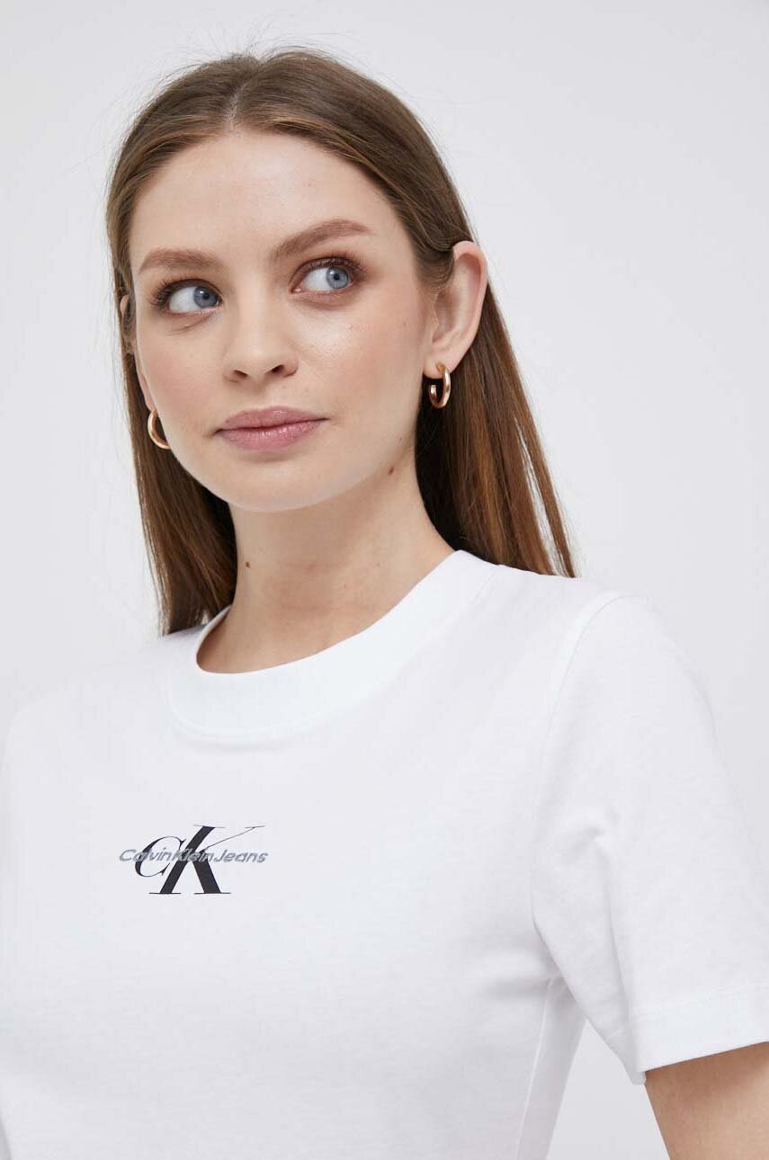 

Памучна тениска Calvin Klein Jeans в бяло, Бял