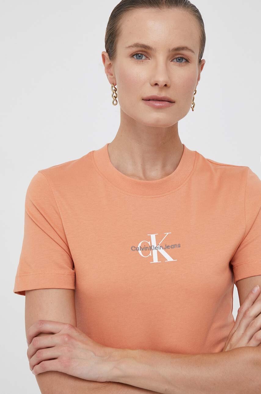 

Памучна тениска Calvin Klein Jeans в оранжево, Оранжев