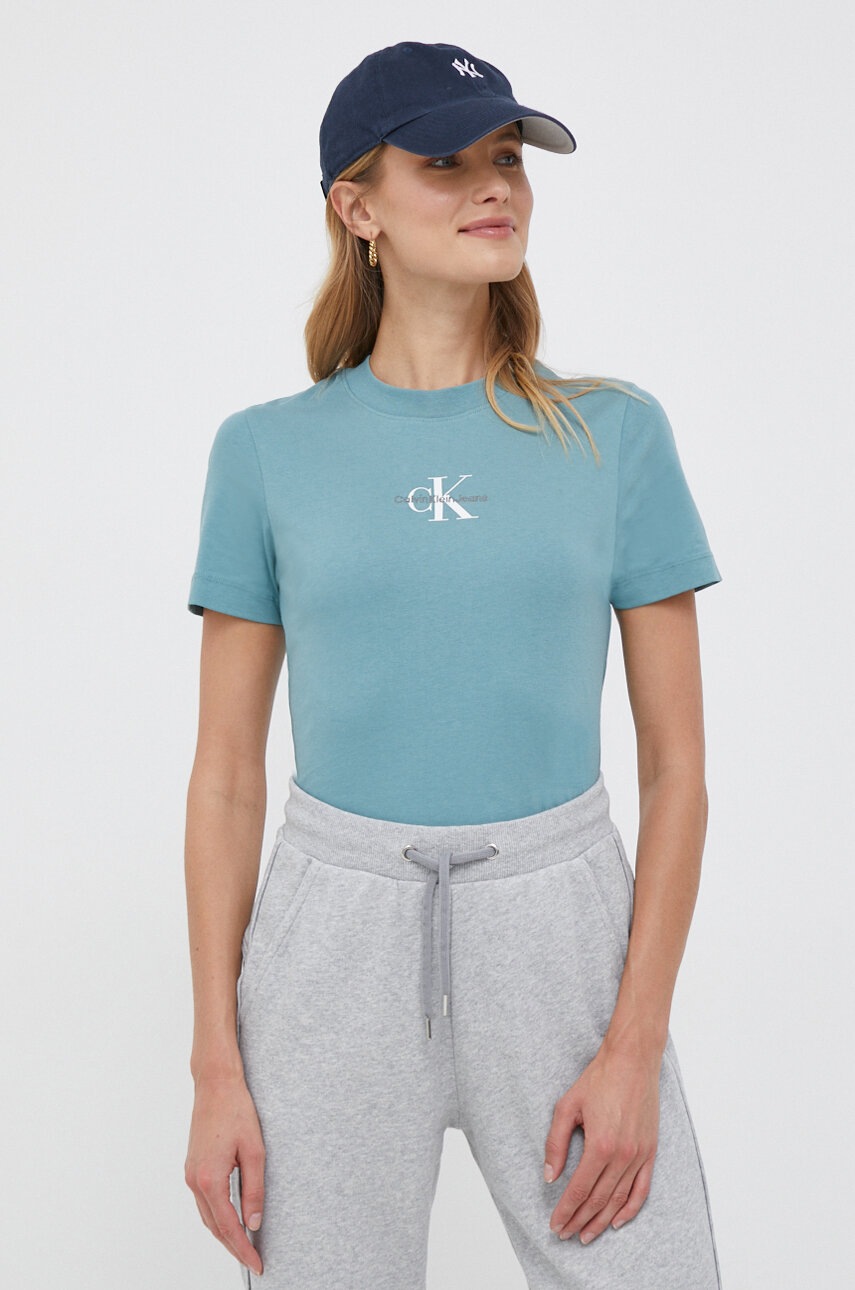 

Памучна тениска Calvin Klein Jeans в синьо, Син
