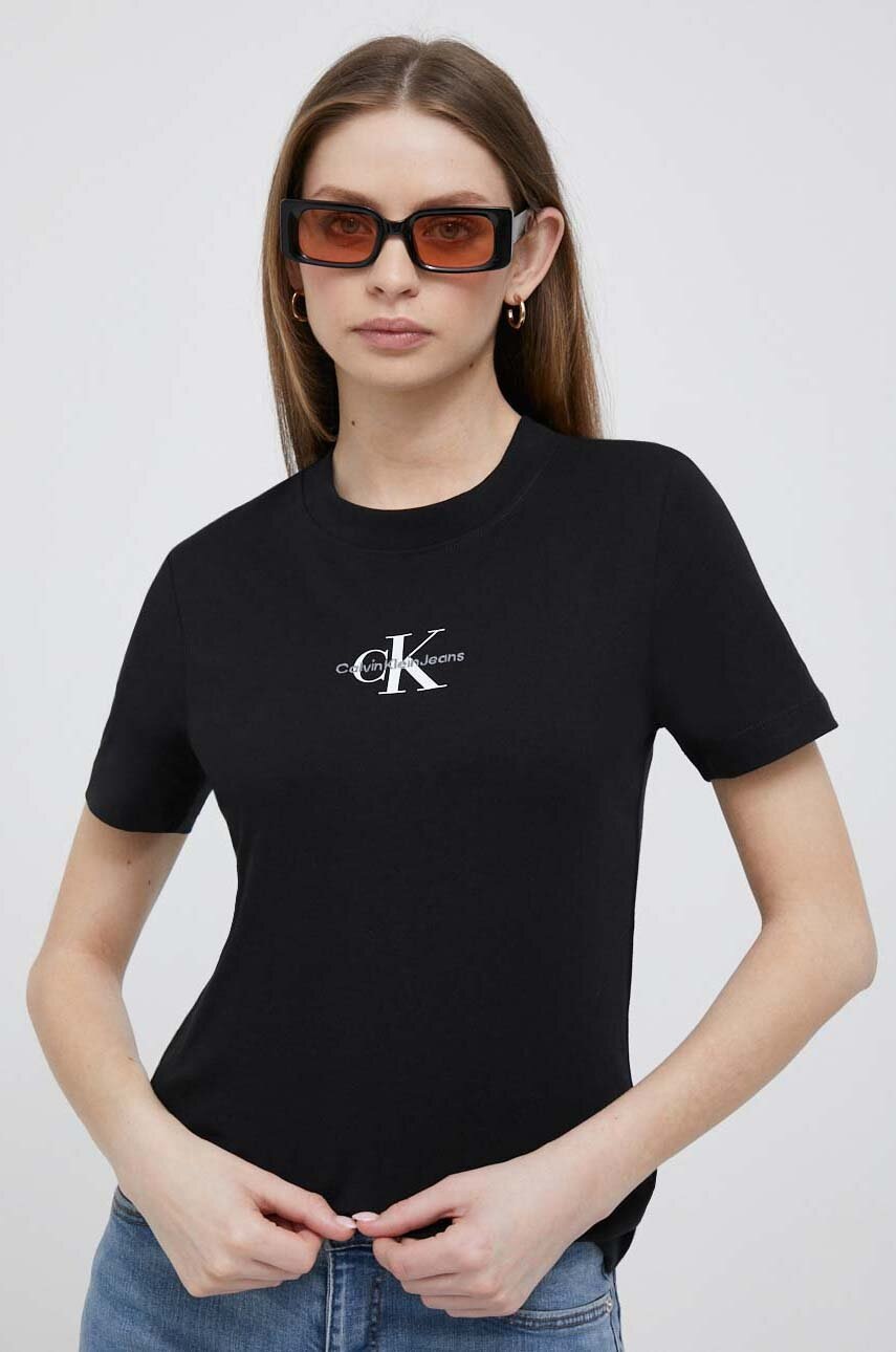 

Памучна тениска Calvin Klein Jeans в черно, Черен