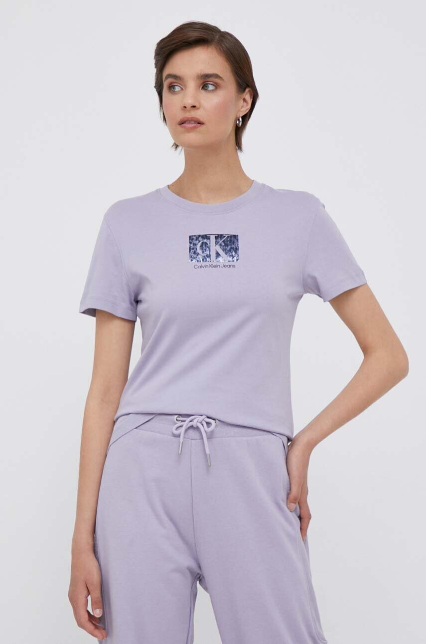 

Памучна тениска Calvin Klein Jeans в лилаво, Виолетов