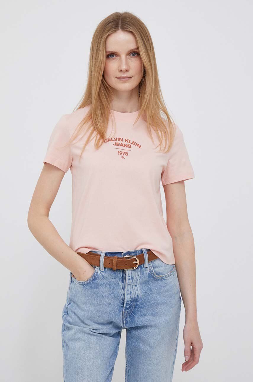 Bavlněné tričko Calvin Klein Jeans růžová barva - růžová -  100 % Bavlna