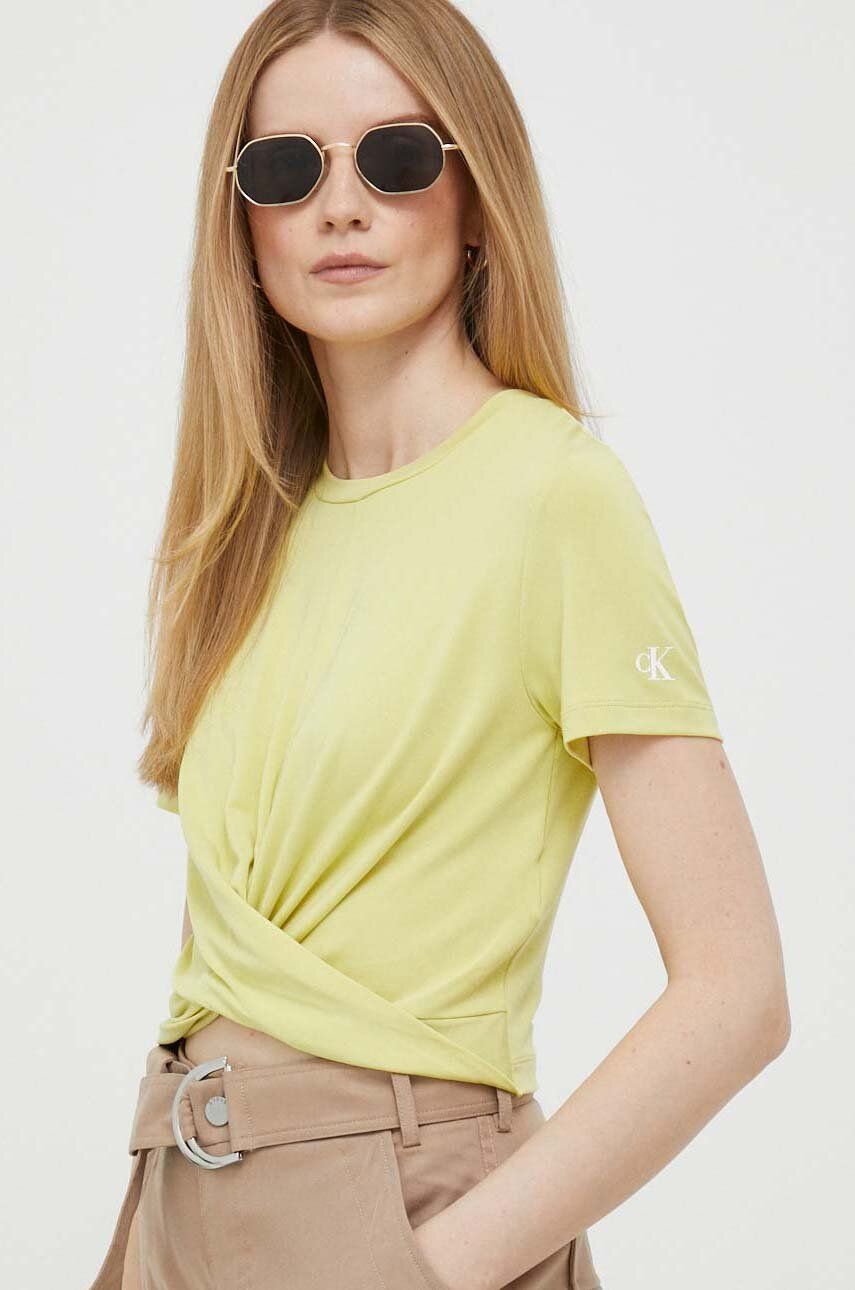 Tričko Calvin Klein Jeans žlutá barva - žlutá -  69 % Modal