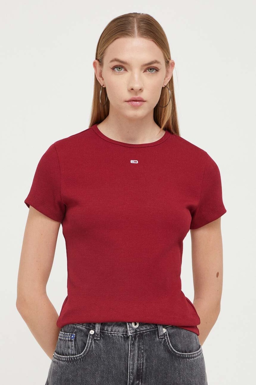 

Футболка Tommy Jeans женская цвет бордовый