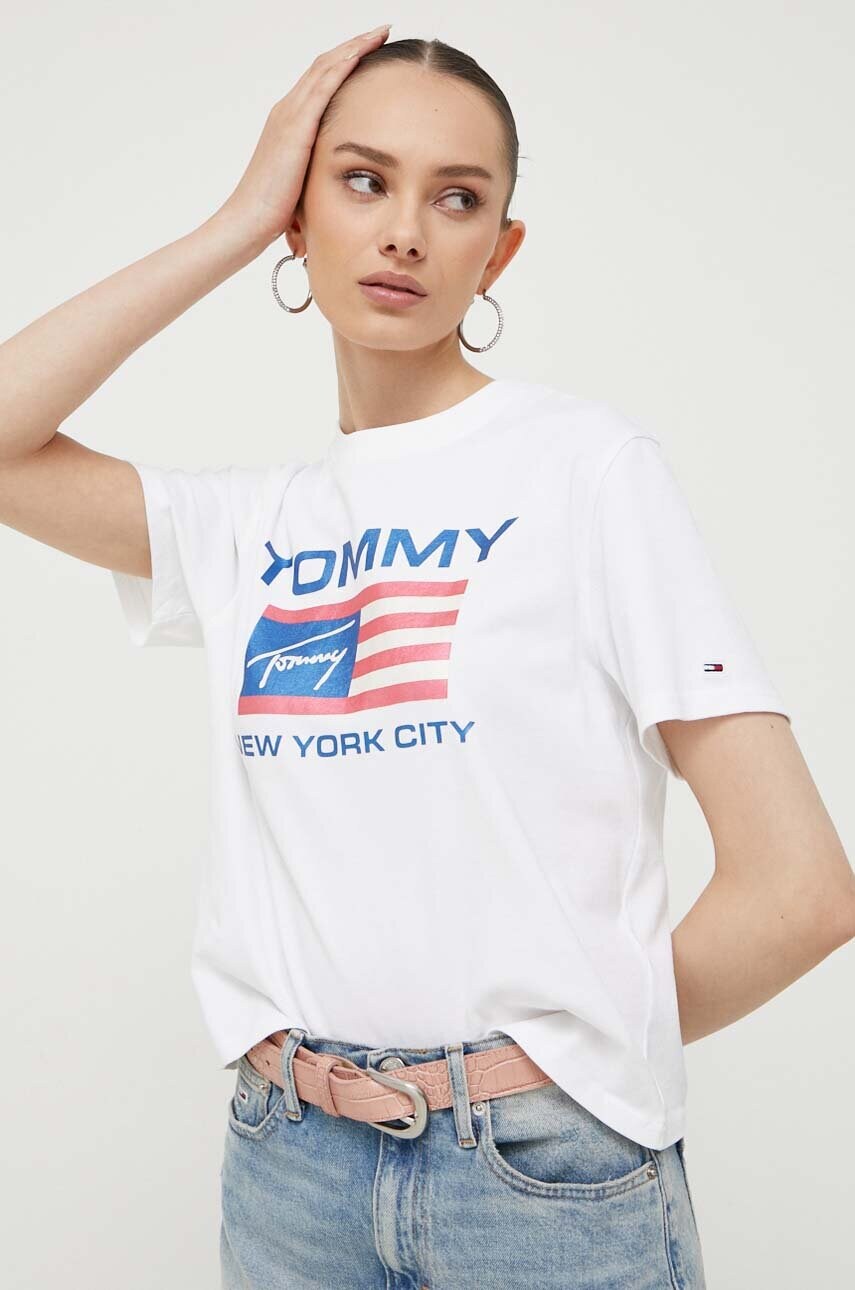 

Хлопковая футболка Tommy Jeans цвет бежевый