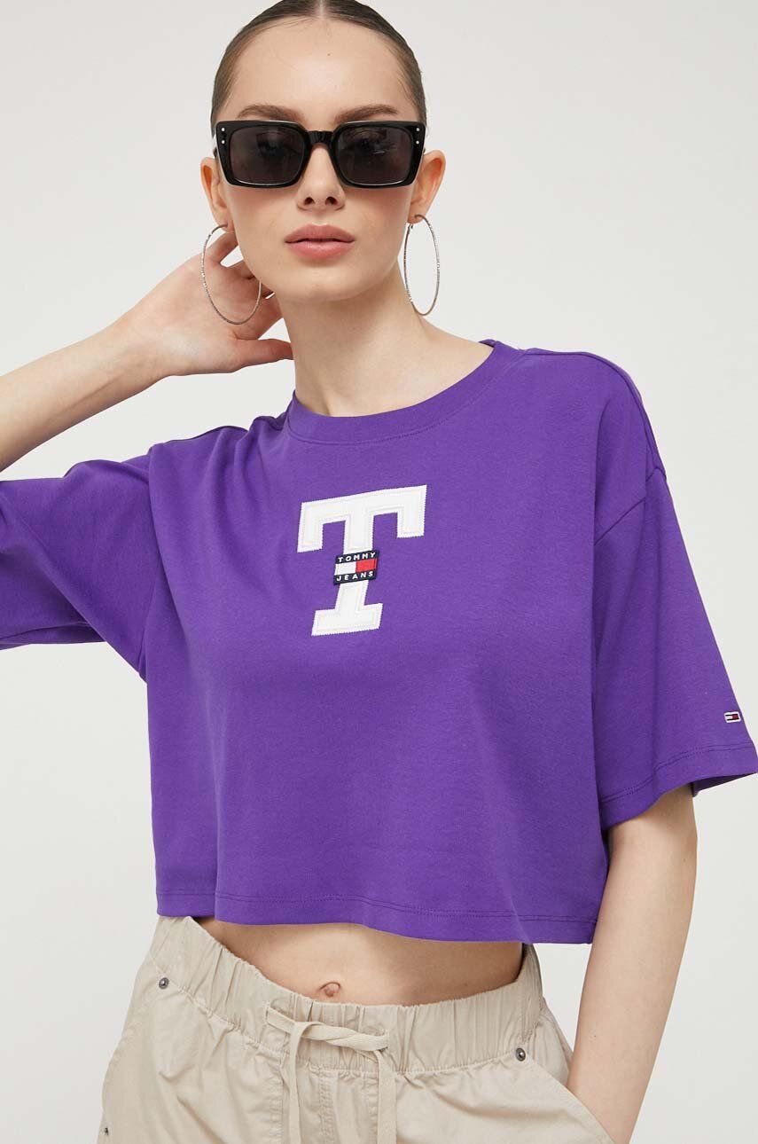 Bavlněné tričko Tommy Jeans fialová barva - fialová -  100 % Bavlna