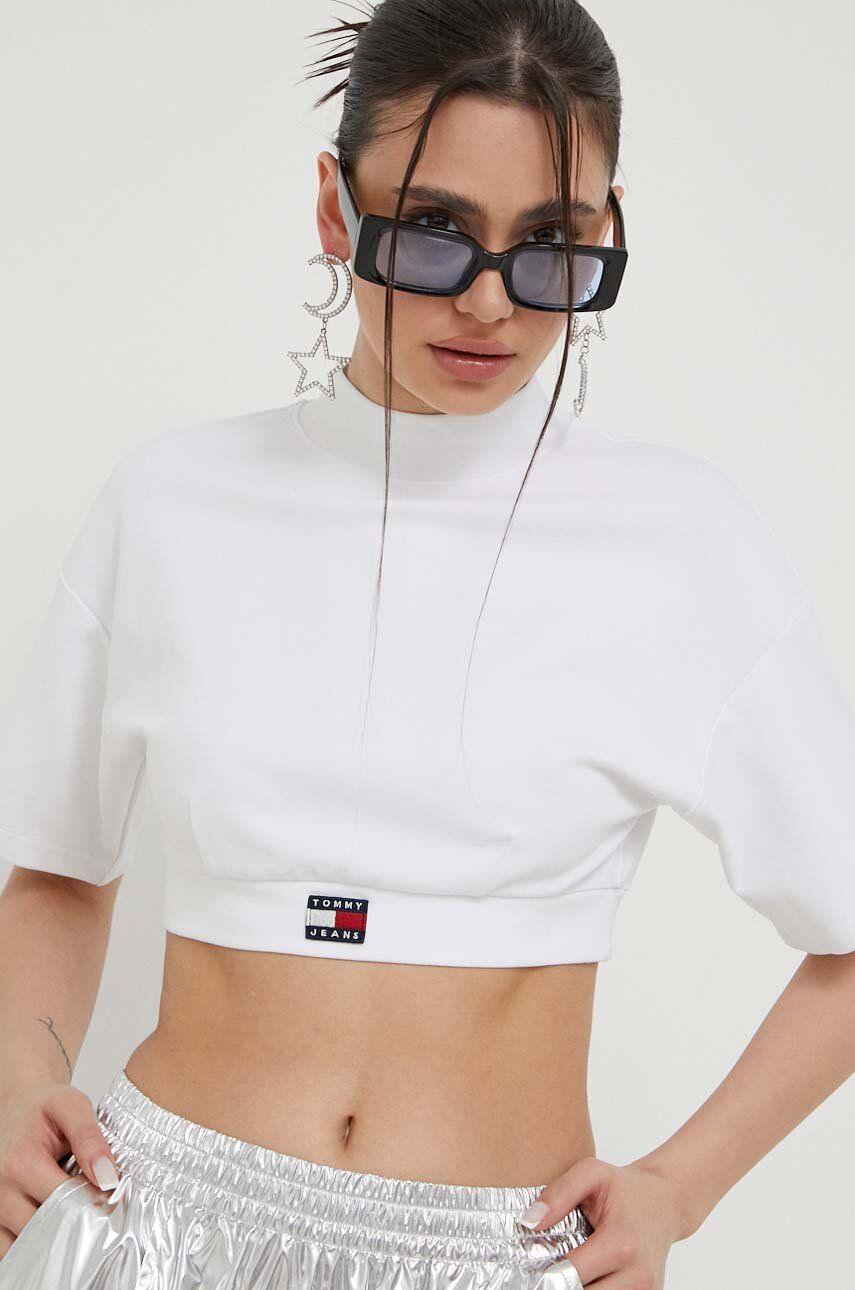 Tommy Jeans Tricou Femei, Culoarea Alb, Cu Turtleneck