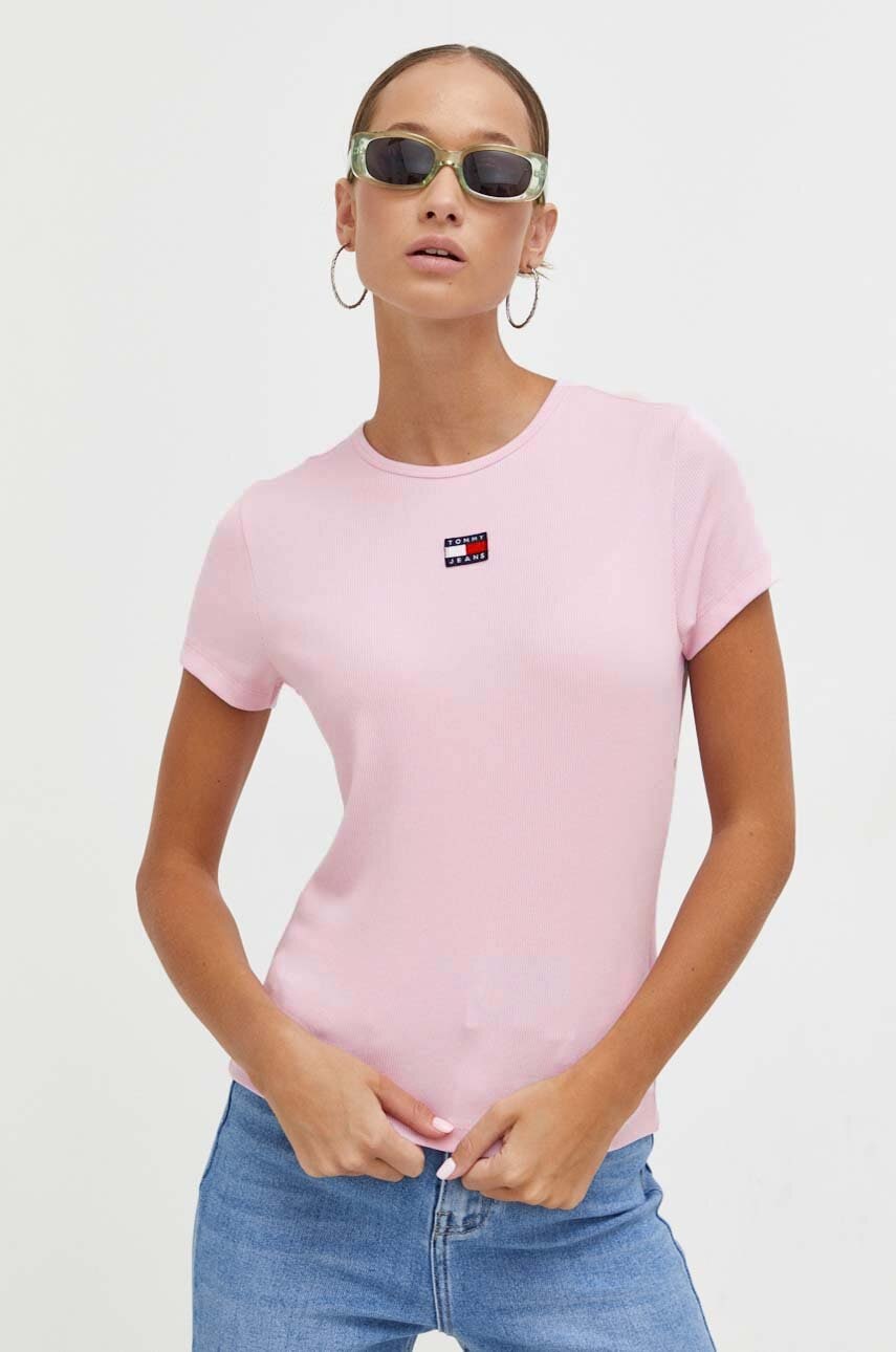 Tommy Jeans tricou femei, culoarea roz