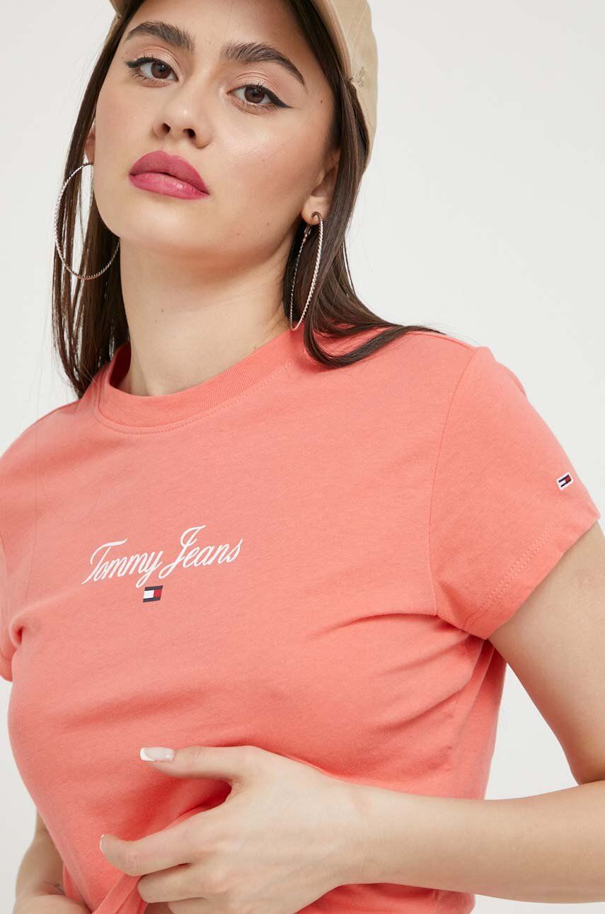 Tommy Jeans tricou femei, culoarea portocaliu