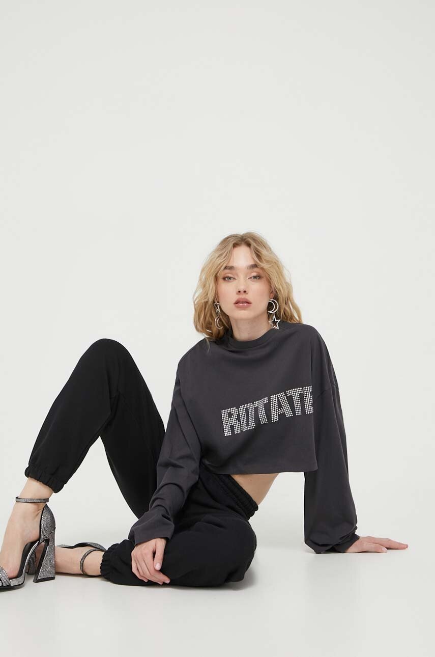 Rotate longsleeve din bumbac culoarea gri