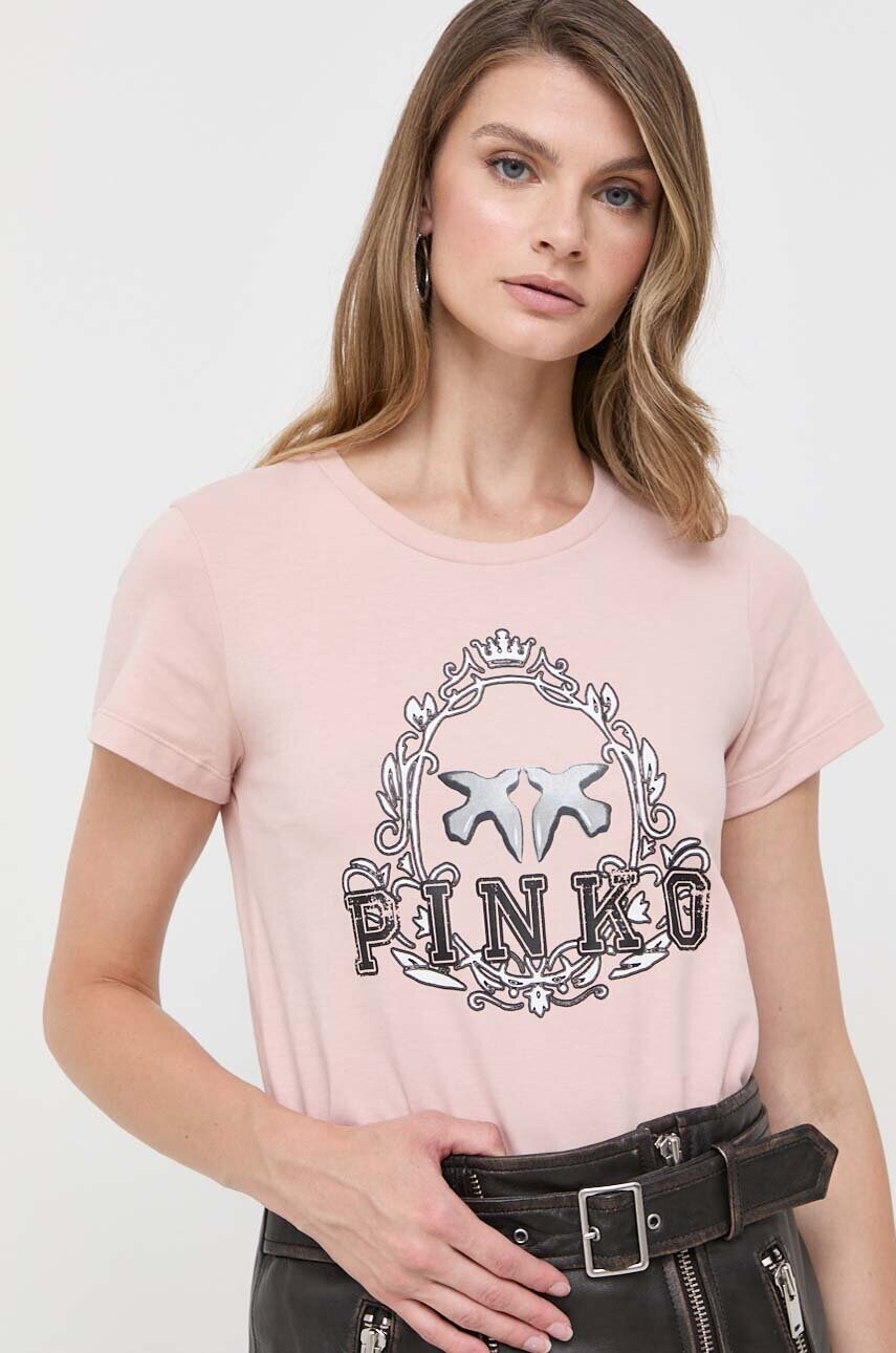 

Памучна тениска Pinko в розово 100355.A13O, Розов