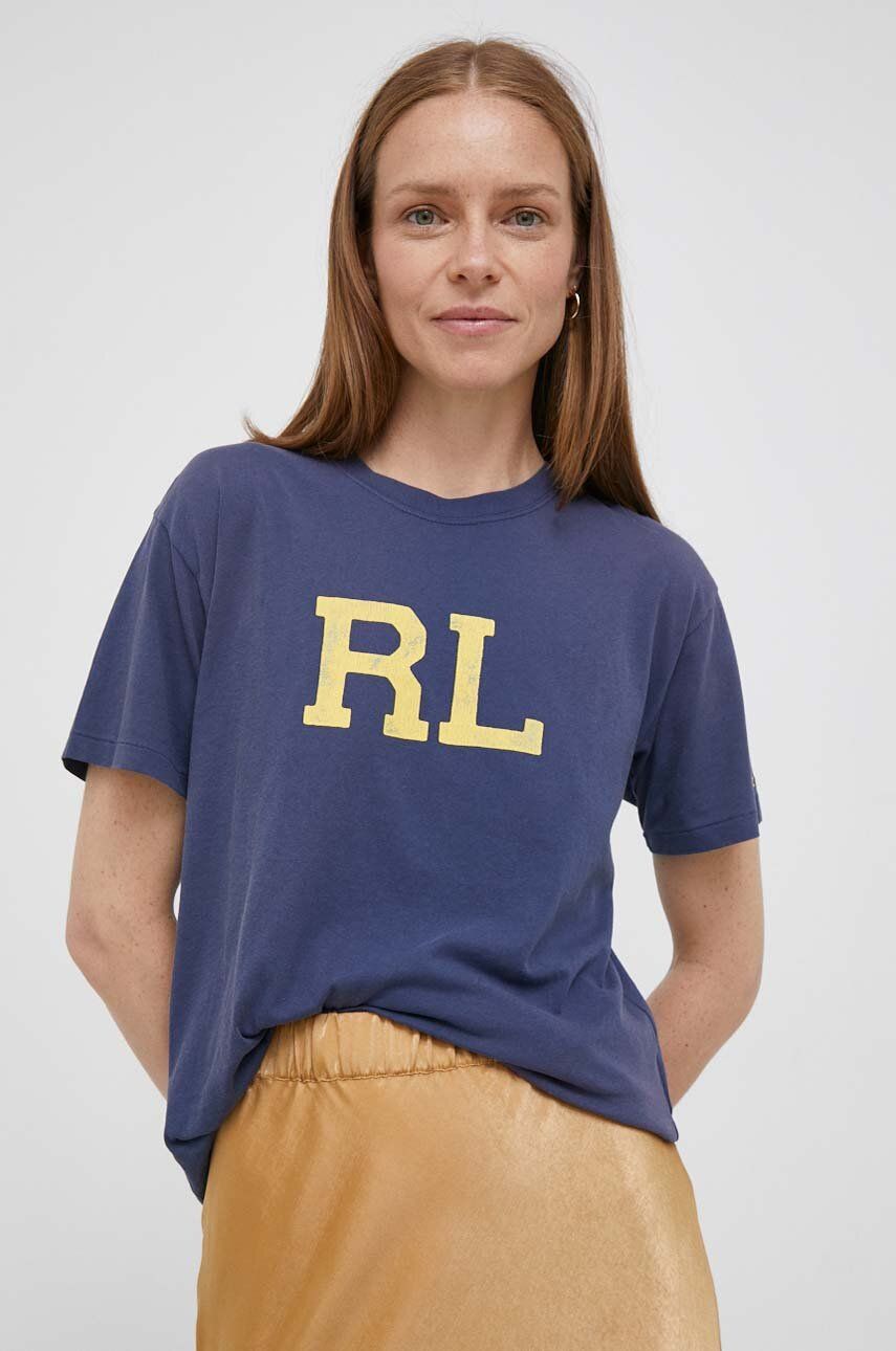 Levně Bavlněné tričko Polo Ralph Lauren tmavomodrá barva, 211910130