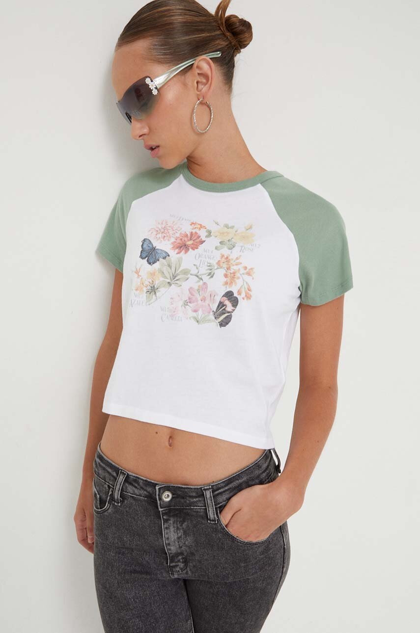 

Памучна тениска Hollister Co. в бяло, Бял