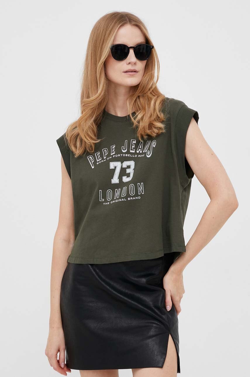 Pepe Jeans Tricou Din Bumbac Amber Culoarea Verde