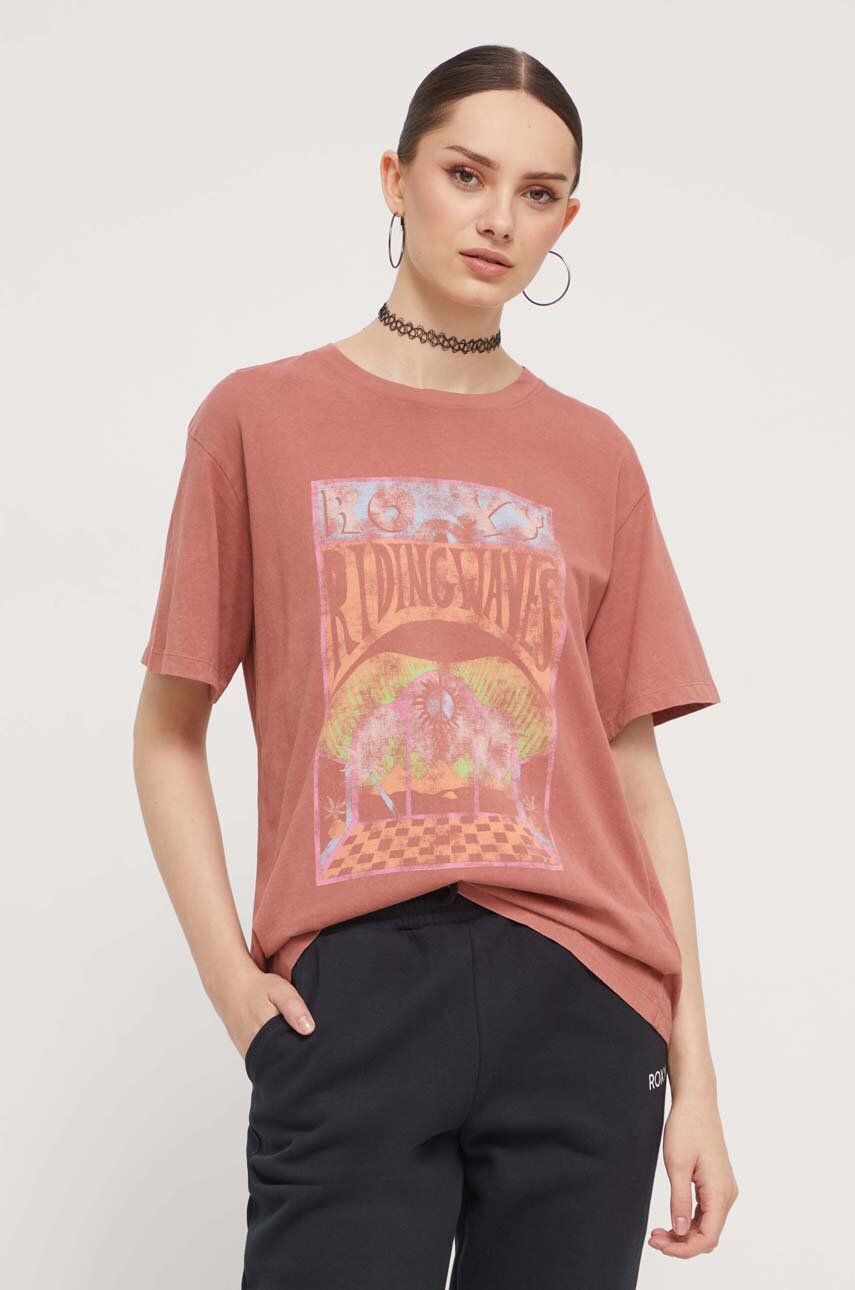 E-shop Bavlněné tričko Roxy růžová barva