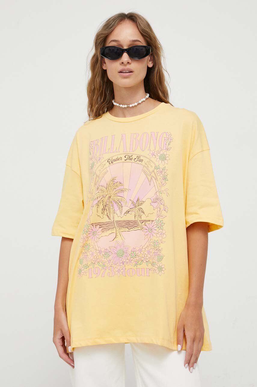 Bavlněné tričko Billabong žlutá barva - žlutá -  100 % Bavlna