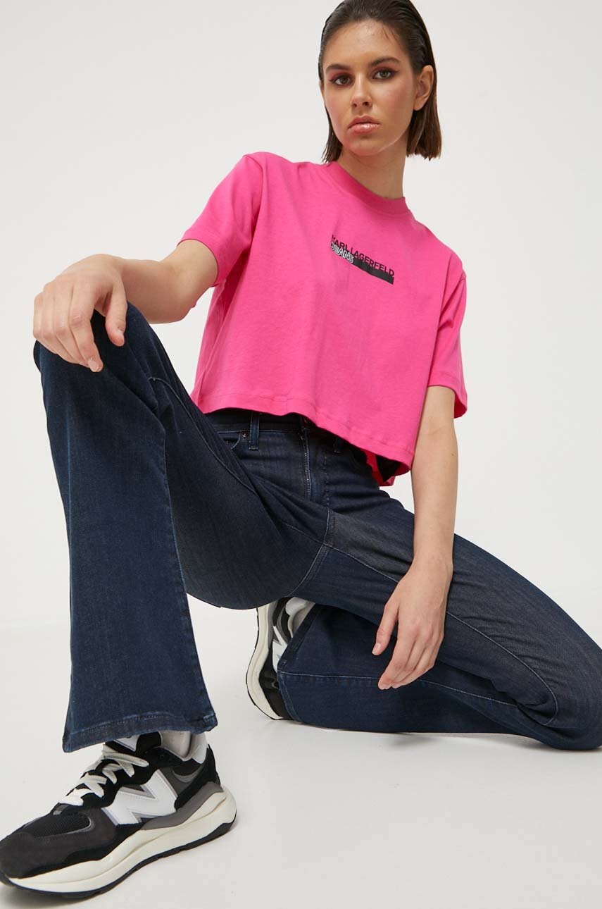 

Бавовняна футболка Karl Lagerfeld Jeans колір рожевий
