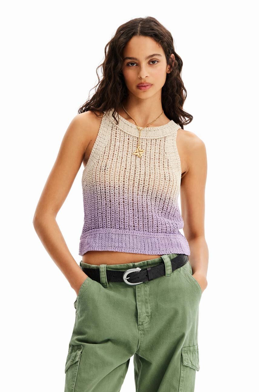

Хлопковый топ Desigual цвет фиолетовый