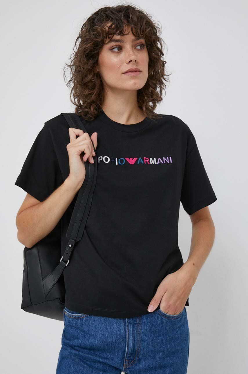 Bavlněné tričko Emporio Armani černá barva - černá - 100 % Bavlna