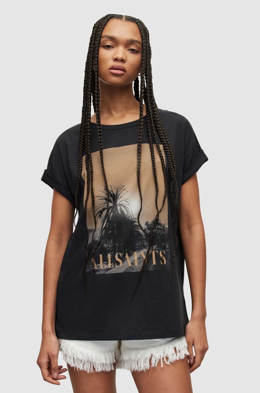 

Памучна тениска AllSaints в черно, Черен