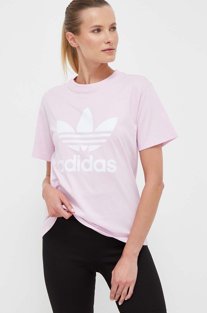 Bavlněné tričko adidas Originals růžová barva - růžová -  100 % Bavlna