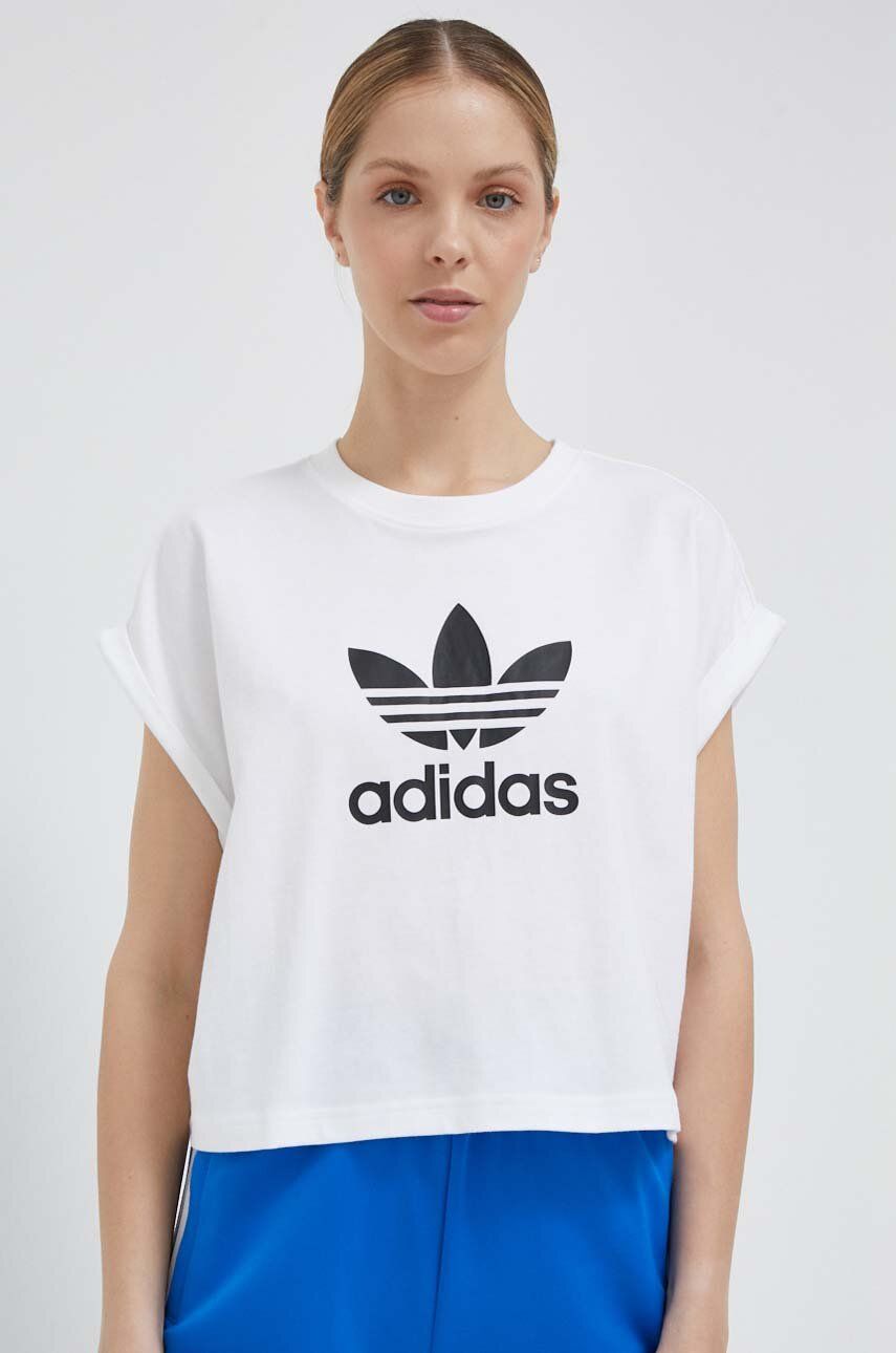 Levně Bavlněné tričko adidas Originals bílá barva, IC5467-WHITE