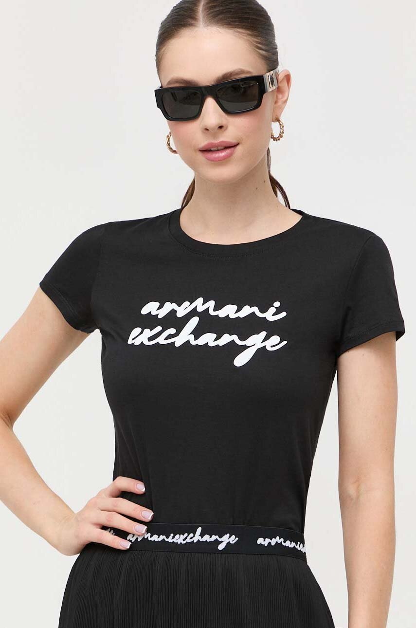 

Памучна тениска Armani Exchange в черно, Черен