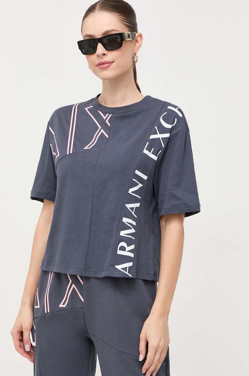 Bavlněné tričko Armani Exchange tmavomodrá barva - námořnická modř -  100 % Bavlna