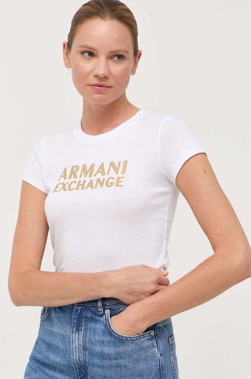 

Бавовняна футболка Armani Exchange колір білий