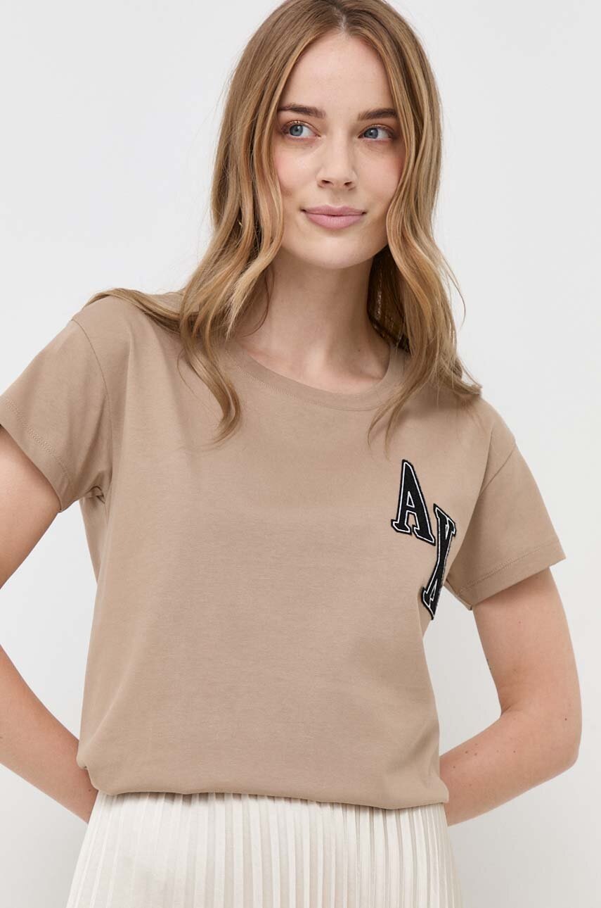 

Памучна тениска Armani Exchange в бежово, Бежов