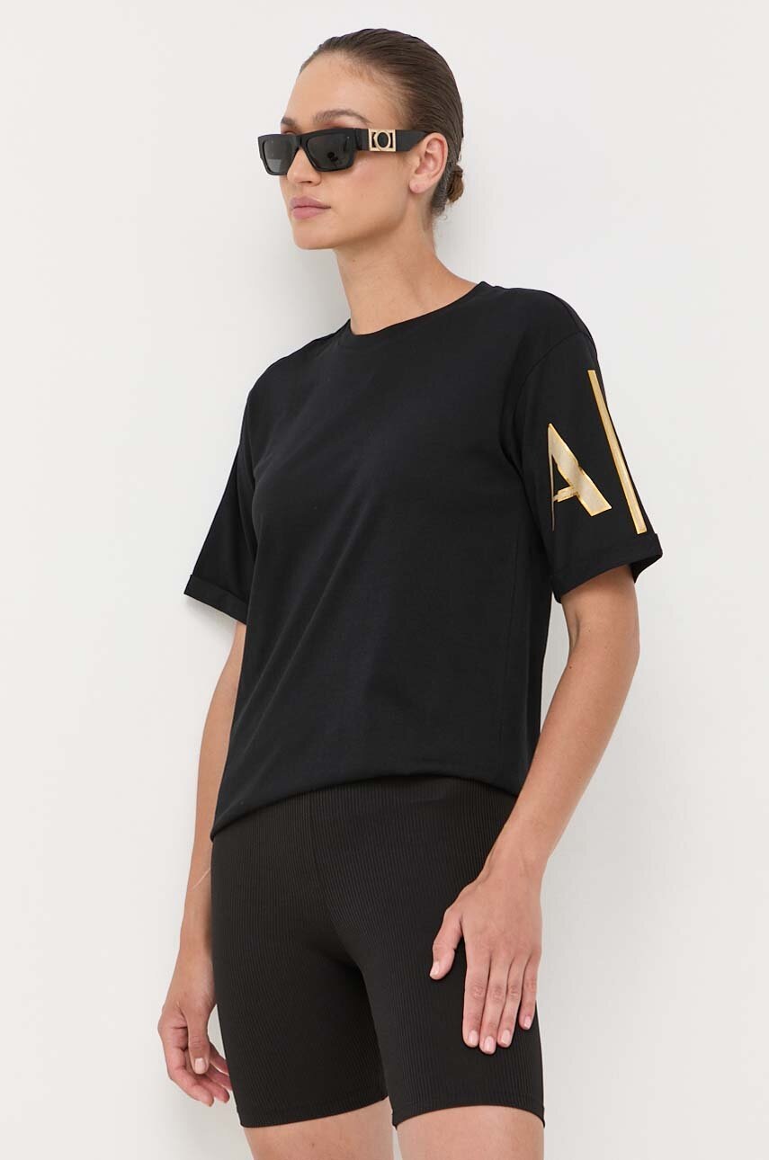 

Памучна тениска Armani Exchange в черно, Черен