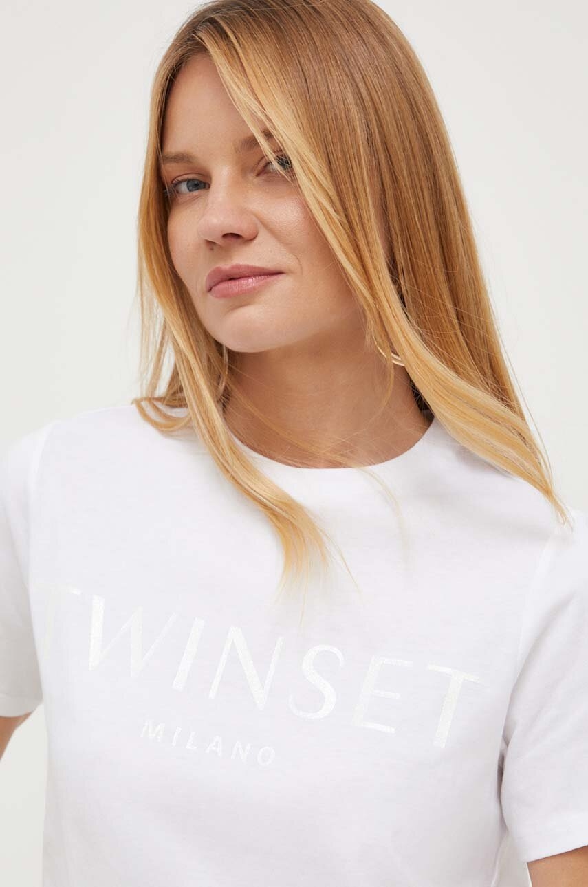 

Памучна тениска Twinset в бяло, Бял