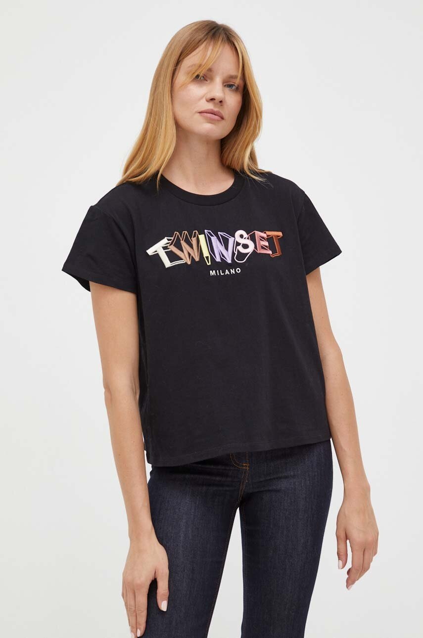 

Памучна тениска Twinset в черно, Черен