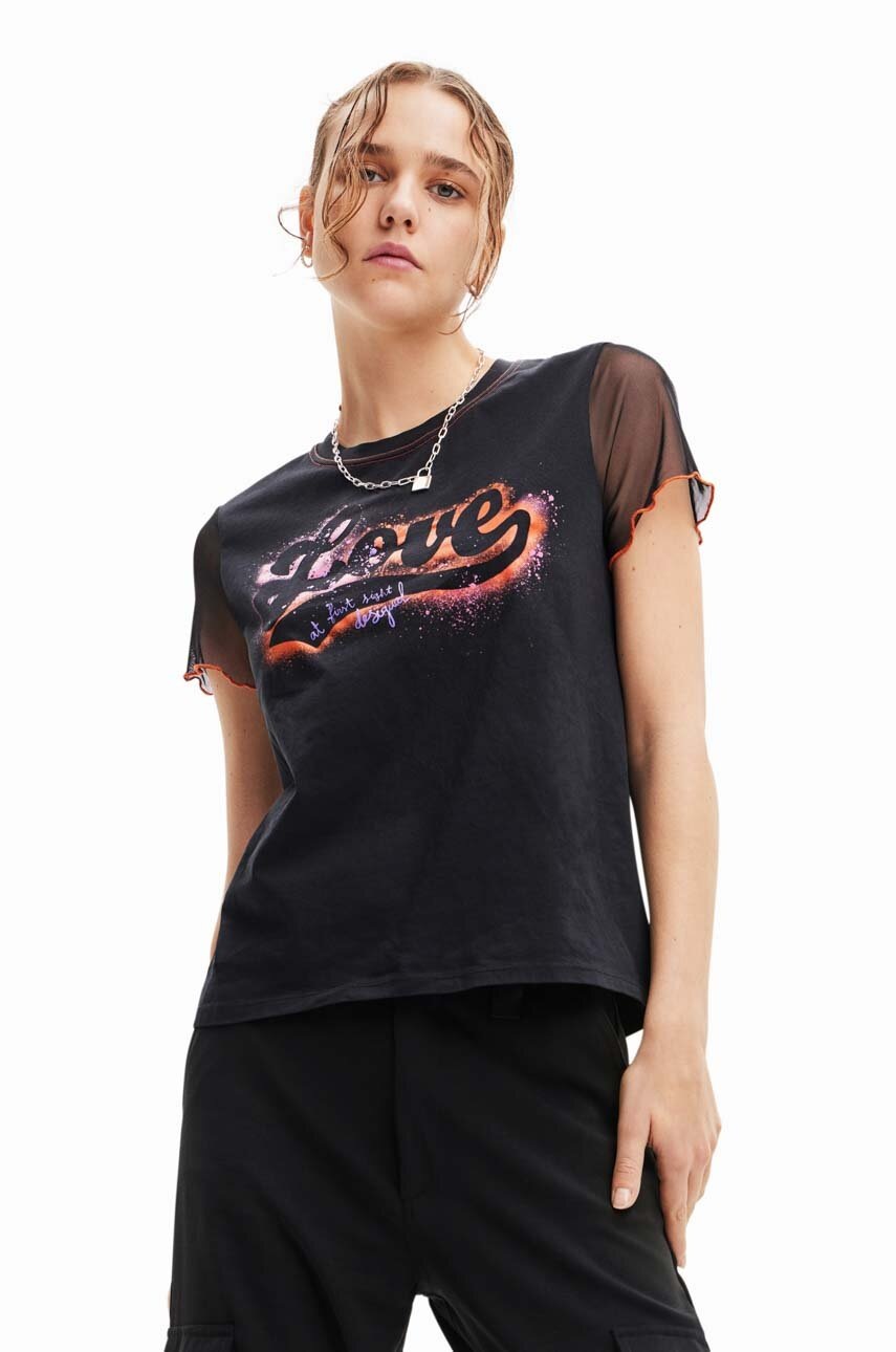 

Тениска Desigual в черно, Черен