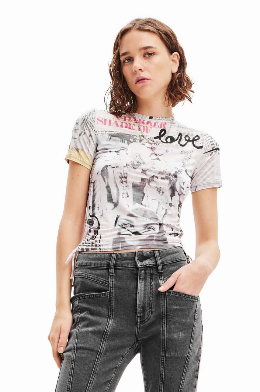 Desigual Tricou Femei, Culoarea Bej