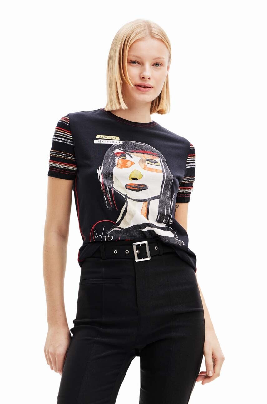 Desigual tricou femei, culoarea negru