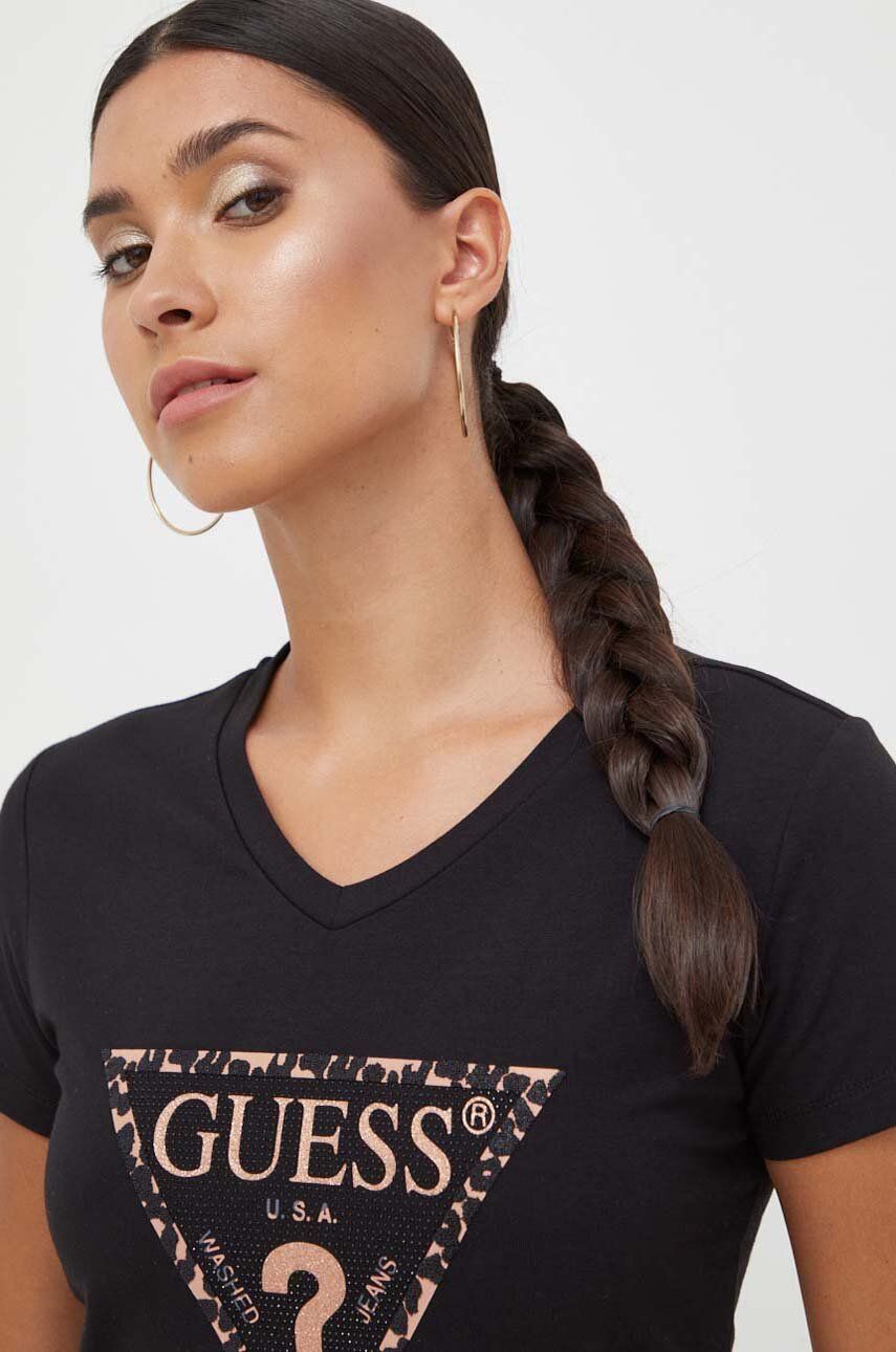 

Тениска Guess в черно, Черен