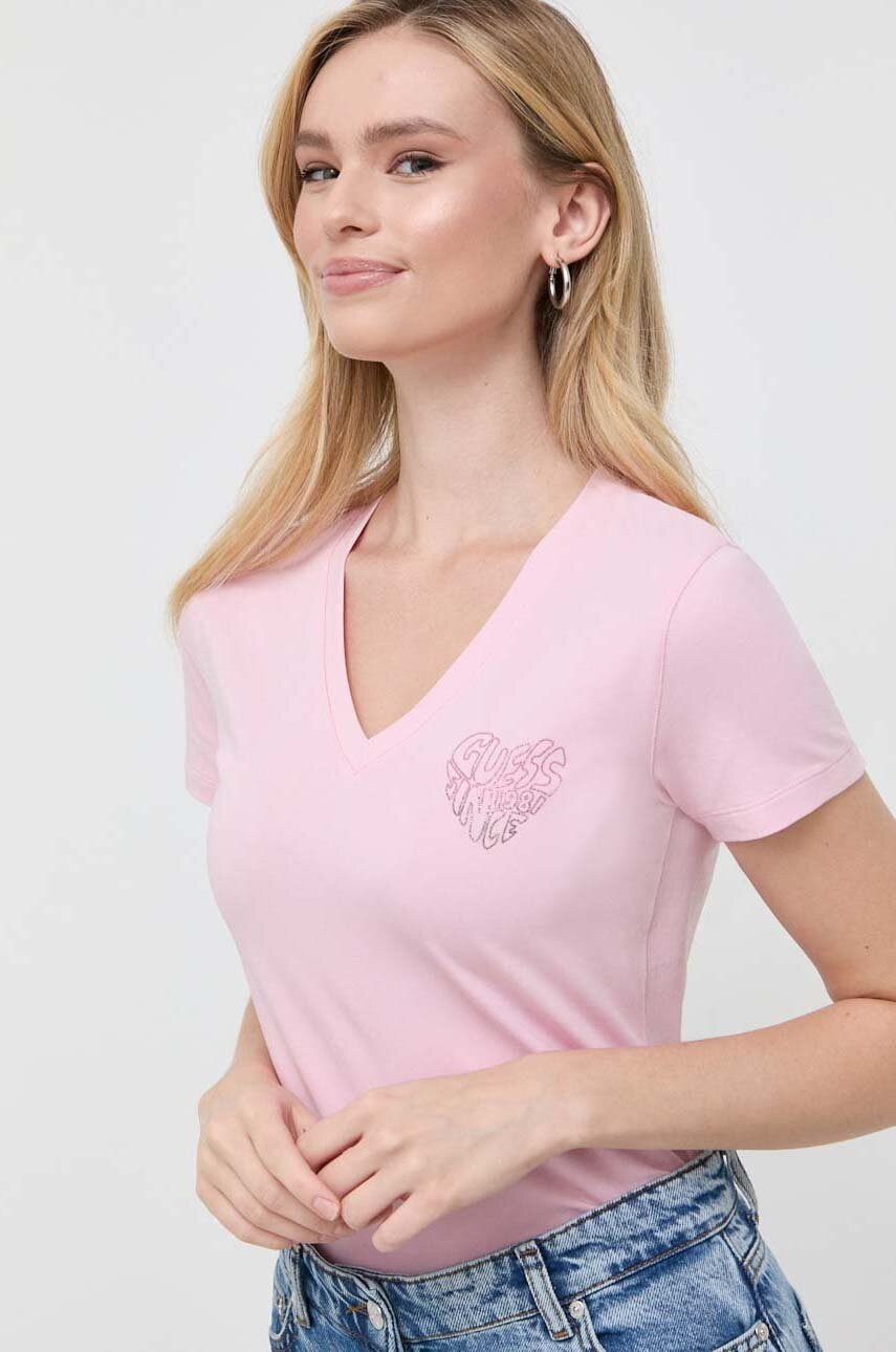 

Футболка Guess женский цвет розовый