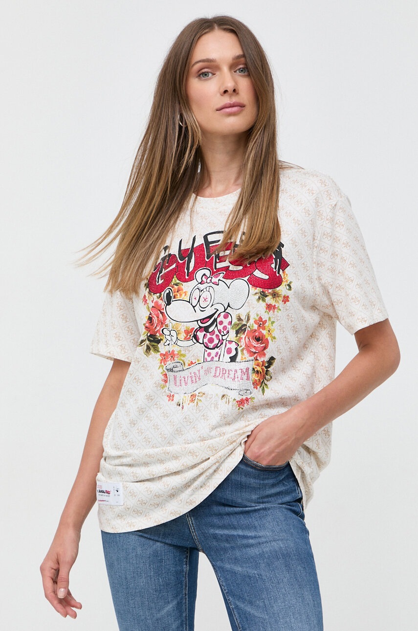 

Хлопковая футболка Guess Guess x Brandalised цвет бежевый