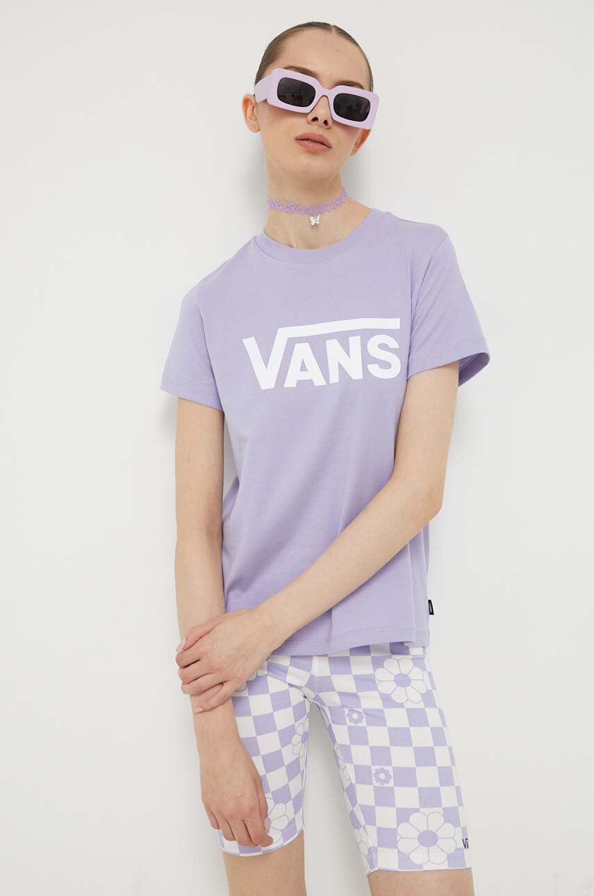 Bavlněné tričko Vans fialová barva - fialová -  100 % Bavlna
