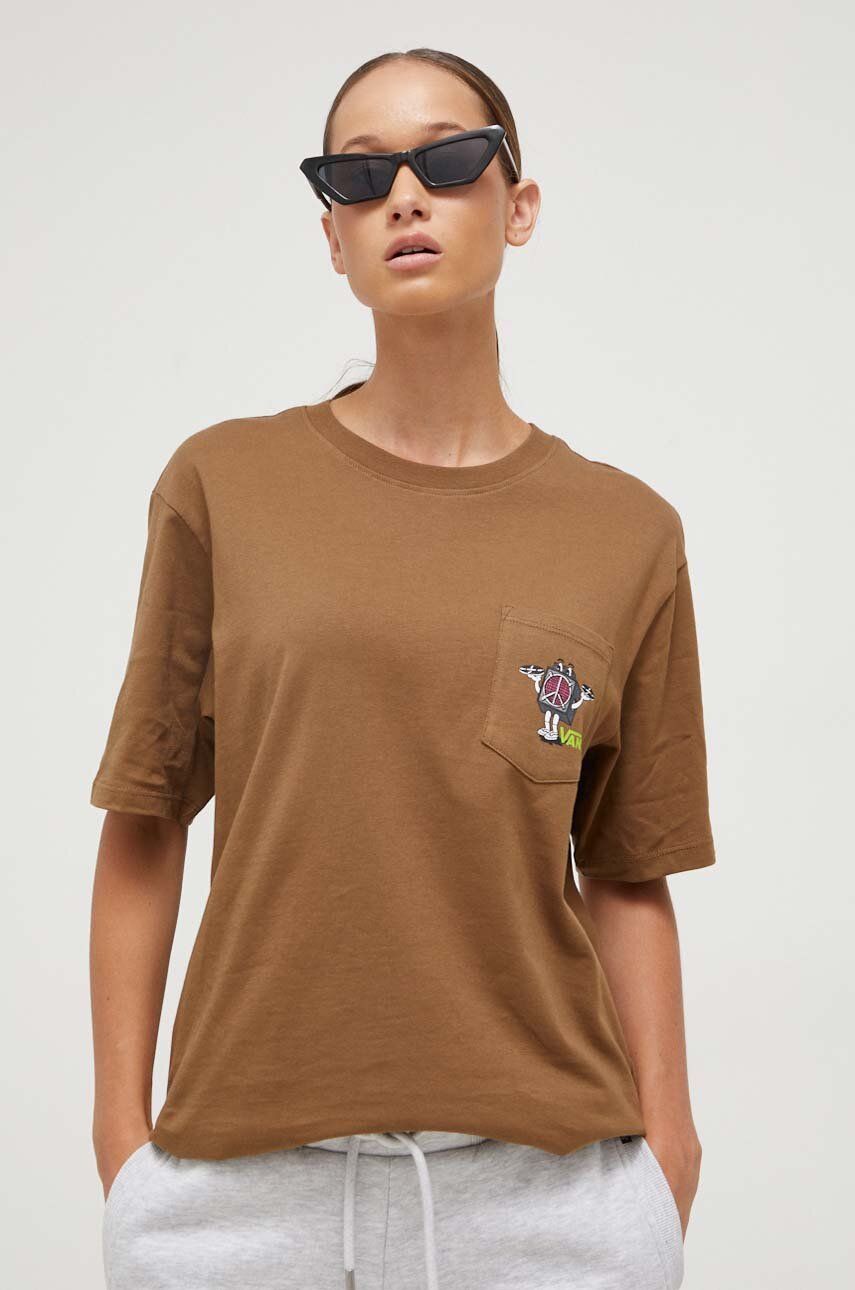 Vans tricou din bumbac culoarea maro - Shoppu.ro
