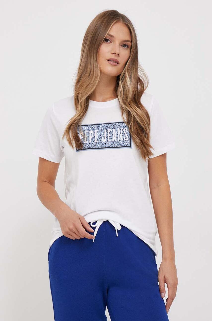 Pepe Jeans Tricou Din Bumbac Femei, Culoarea Alb