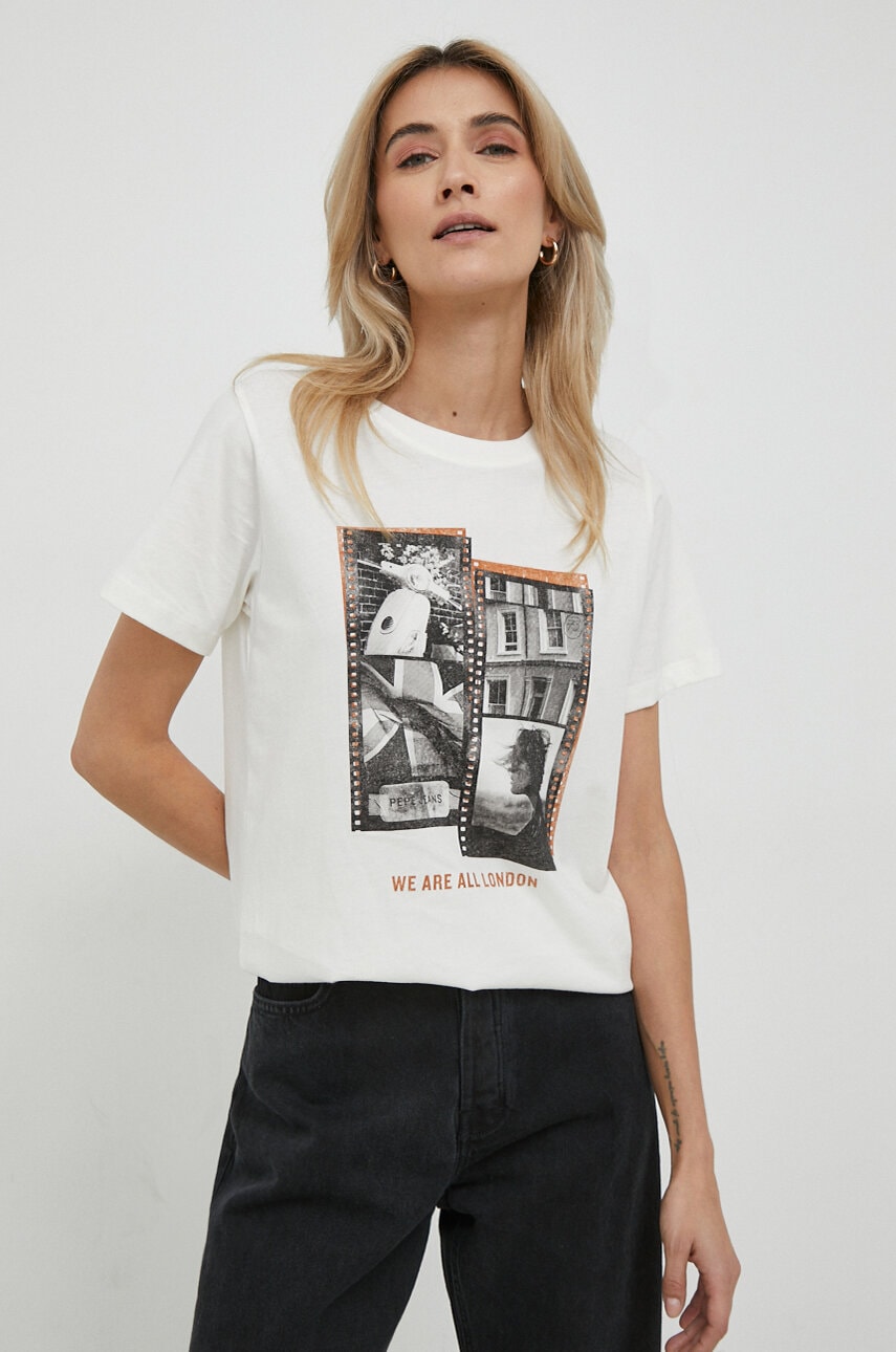 

Бавовняна футболка Pepe Jeans жіночий колір бежевий