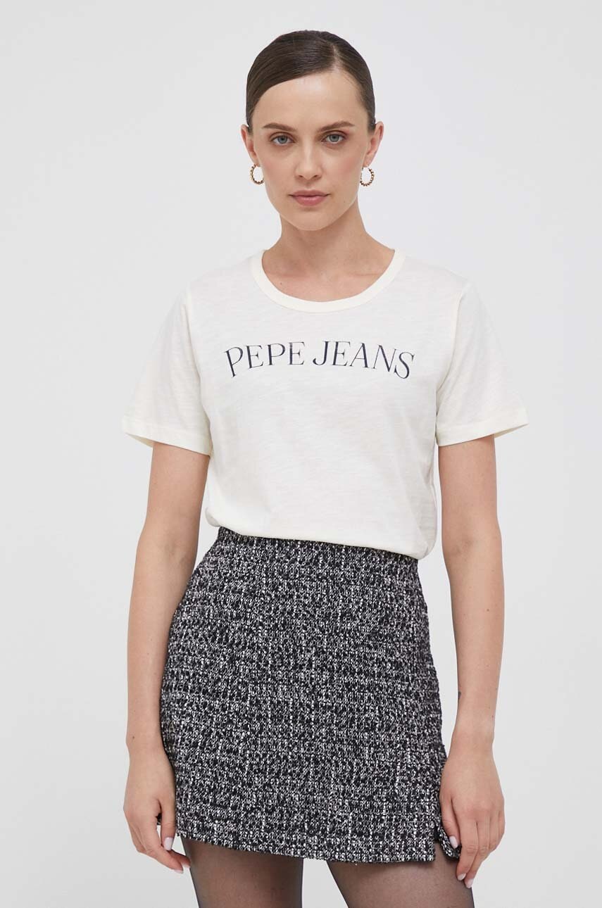 Pepe Jeans Tricou Din Bumbac Culoarea Bej