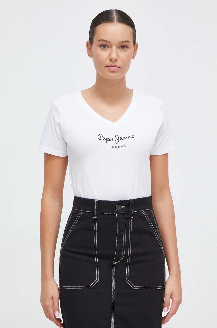 Pepe Jeans Tricou Din Bumbac Femei, Culoarea Alb