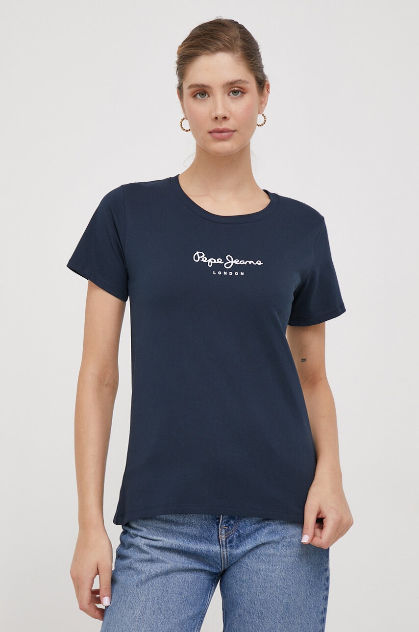 Pepe Jeans Tricou Din Bumbac Wendys Femei, Culoarea Albastru Marin