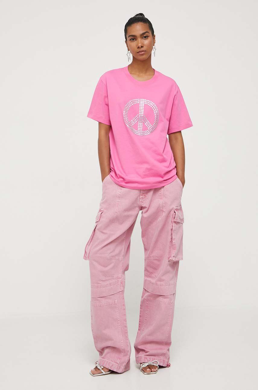 Moschino Jeans tricou din bumbac culoarea roz