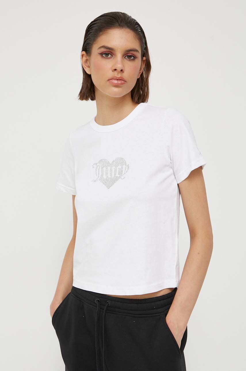 Levně Bavlněné tričko Juicy Couture bílá barva