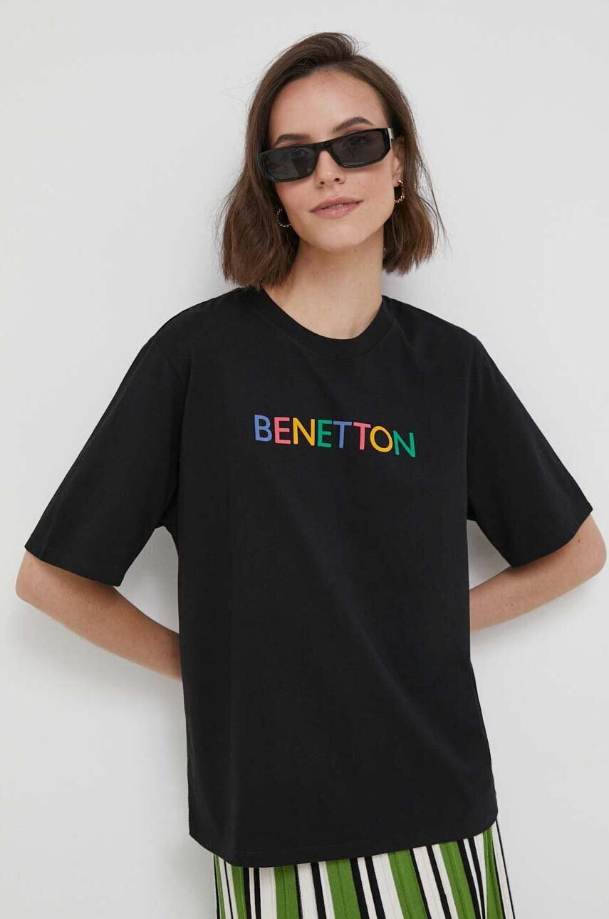 

Бавовняна футболка United Colors of Benetton колір чорний