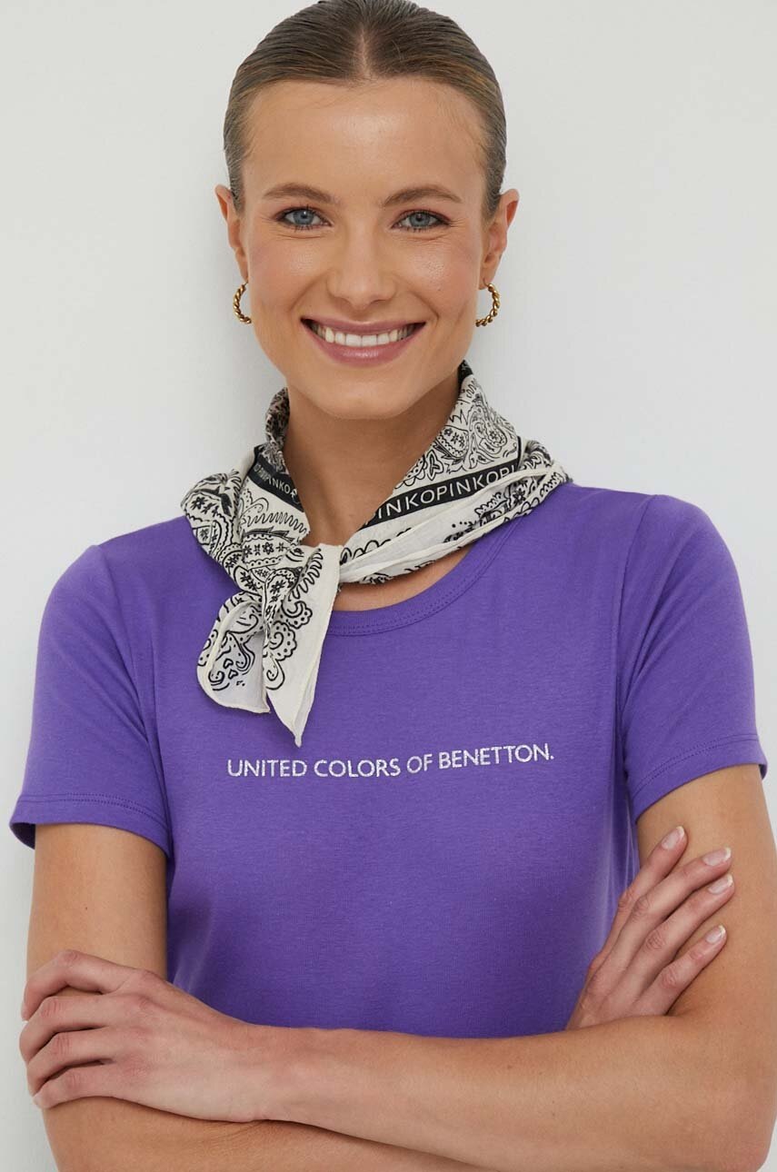 

Хлопковая футболка United Colors of Benetton цвет фиолетовый